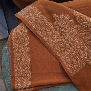 Embroidered Paisley Border Scarf Shawl in Rust Quiet Luxury Classic